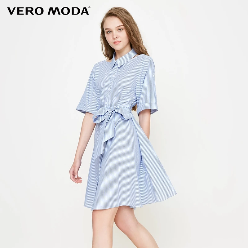 Vero Moda Полосатое платье-рубашка с короткими рукавами и вырезом лодочкой | 31836Z505