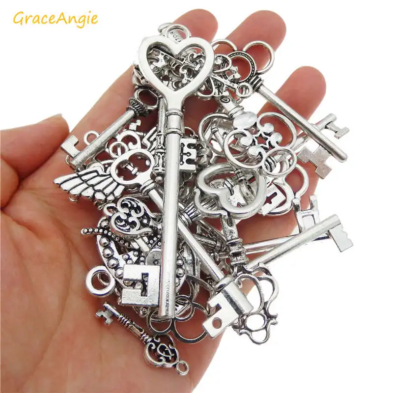 

GraceAngie 10pcs Alloy Vintage Key Charm Bronze Pendants Random Shape Bracelet Necklace Jewelry Accessory Handmade Gift