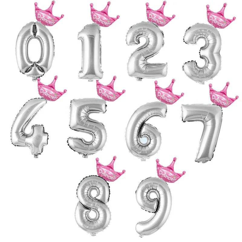 silver pink Номер воздушный шар из фольги цифра Globos мини-корона воздушные цифры день рождения украшения детские надувные детские шары для душа - Цвет: silver pink