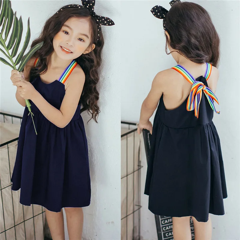 Brief Kids Baby Girls Sling Dress Sleeveless Halter Lace-up Plain Sundress High Waist Pleated Knee-Length 1-6Y | Детская одежда и