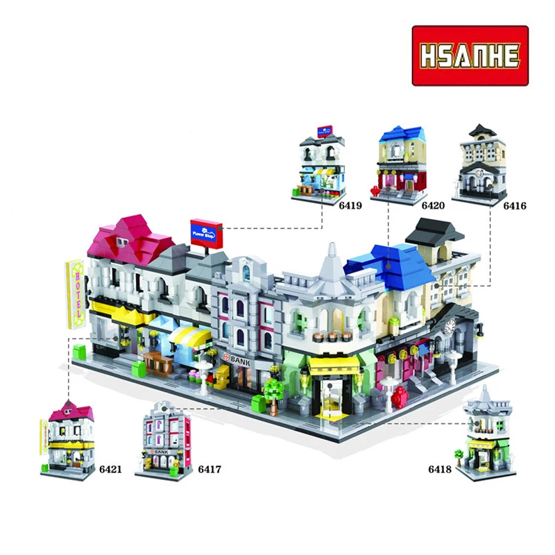 Mini City Street Hotel Shop Store Market Beauty Salon Wine Bank Restaurant DIY Blocks Building Toy Fit Legoings Gift Collection | Игрушки и