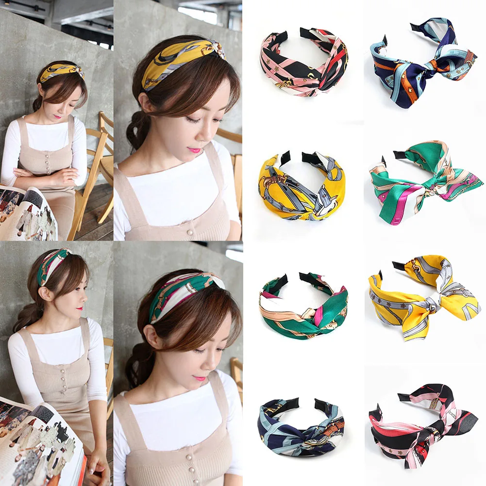 

Retro Women Flower Print Hairband Headband Hair Hoop Wide Patchwork Cloth Hair Bands Bezel Hair Accessories