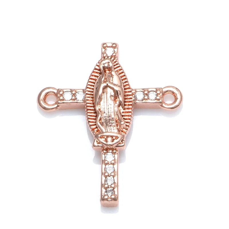 rose gold Крест религиозные украшения с креплениями аксессуары для женщин мужской ручной работы Рождественский браслет подарок DIY циркон ювелирных изделий Изготовление шармов - Цвет: rose gold