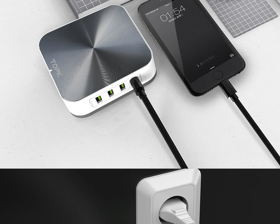 TOPK B829Q 8-Порты и разъёмы 50 Вт Quick Charge 3,0 USB Зарядное устройство для iPhone samsung Xiaomi huawei EU/US/UK AU разъем для рабочего стола, Быстрый Телефон Зарядное устройство