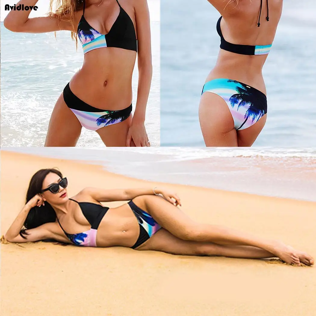 Купальный сексуальный купальник Холтер Костюм с принтом купальники бикини Set Beach