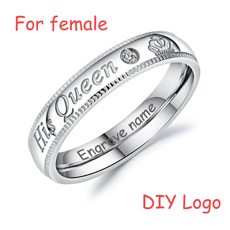 diy name for women AZIZ BEKKAOUI DIY гравировка имя король и королева пара колец Корона серебряного цвета кольца из нержавеющей стали Свадебные ювелирные изделия Прямая поставка - Цвет основного камня: diy name for women