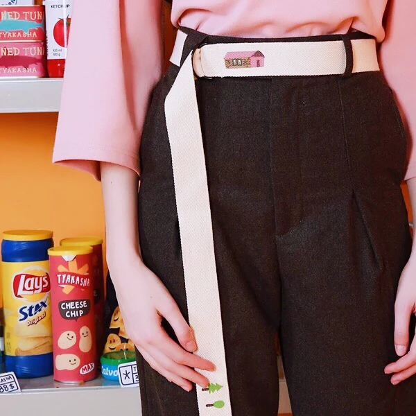 Ремни женские Ulzzang Harajuku BF мультфильм каваи холщовый ремень женские s металлический двойной пояс на пряжке студентов карамельных цветов универсальные