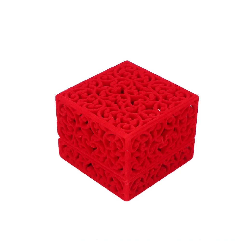 

Delicate Velvet Jewelry Box Chinese Style 6.5*6.5*4.7cm Hollow Out Engagement Jewelry Display Storage Case Ring Box