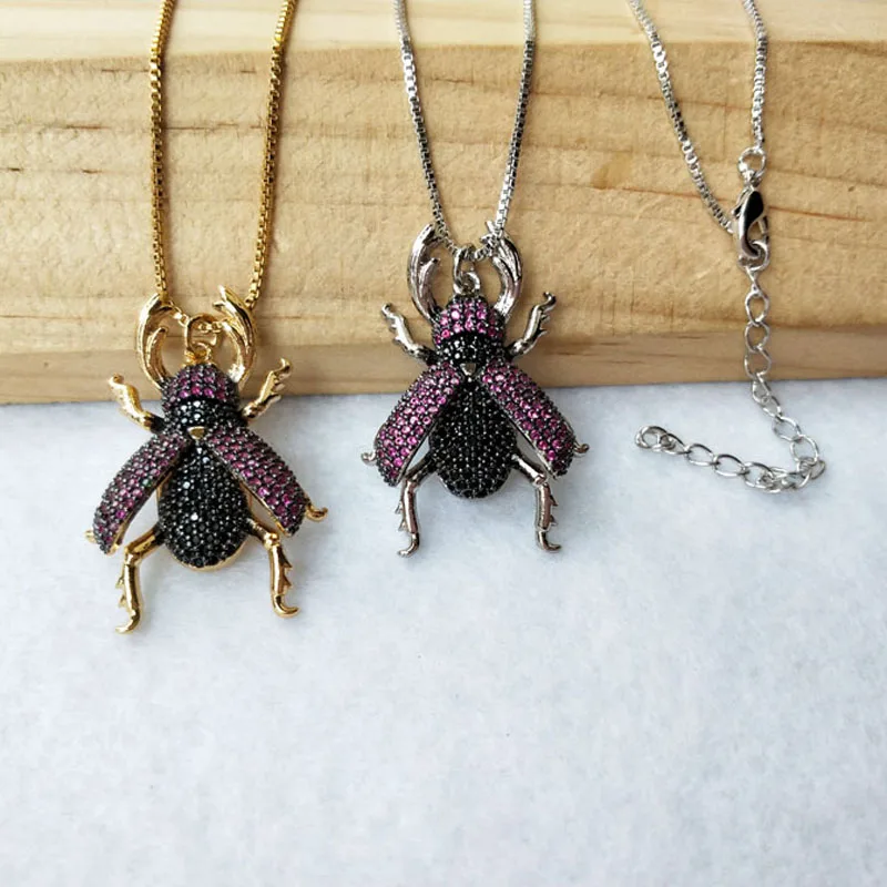 

6 Pieces Mix Color Micro Pave burgundy CZ zircon Lucanidae Insect charm Pendant Jewelry Findings DIY necklace for Women NK360