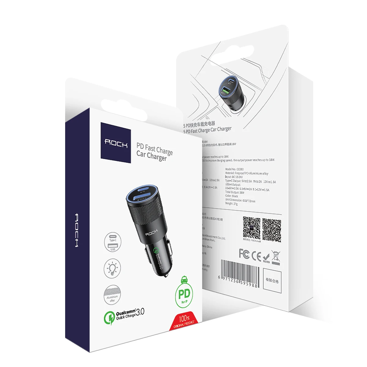 Рок Quick Charge 3 0 QC3.0 36 Вт USB Автомобильное Зарядное устройство для samsung galaxy huawei Xiaomi Тип