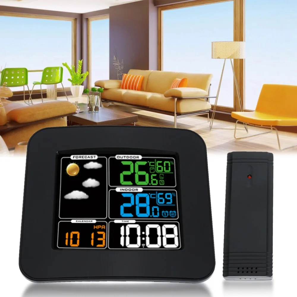 

Color Forecast Wireless Weather Station Digital Thermometer Hygrometer Snooze Alarm Clock In/Outdoor Temperature Humidity Meter