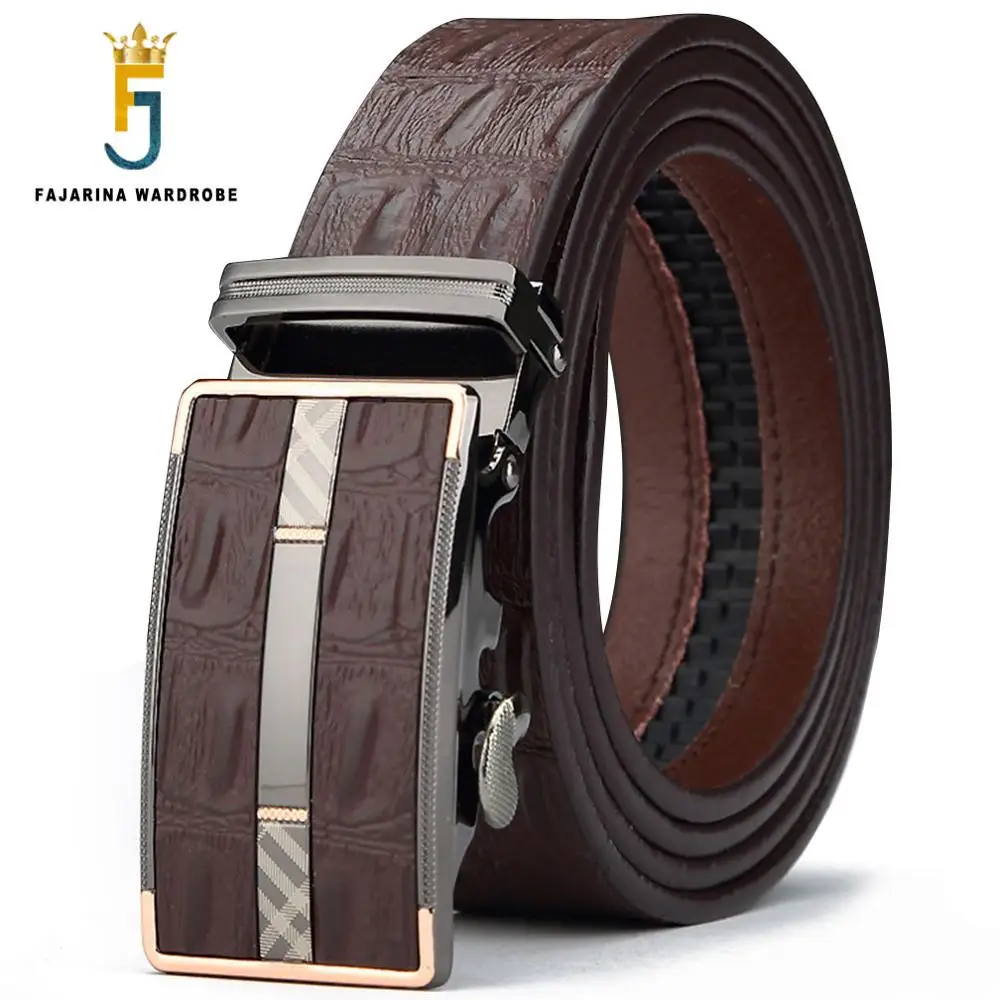 FAJARINA Personality Crocodile Pattern Cowhide Belt Quality Pure Genuine Leather Automatic Belts for Men Accessories N17FJ411