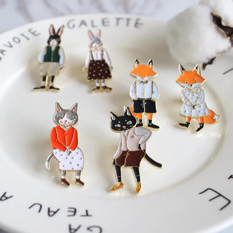 PF Cute Animal Badges Fox Rabbit Cartoon Anime Icons on Clothes Metal Lapel Pin Backpack Female Brooches | Дом и сад