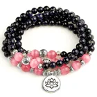 Браслет или ожерелье для женщин, 6 мм, Голубой песок, бусины из розового опала 8 мм, Лотос Будда, Йога, 108