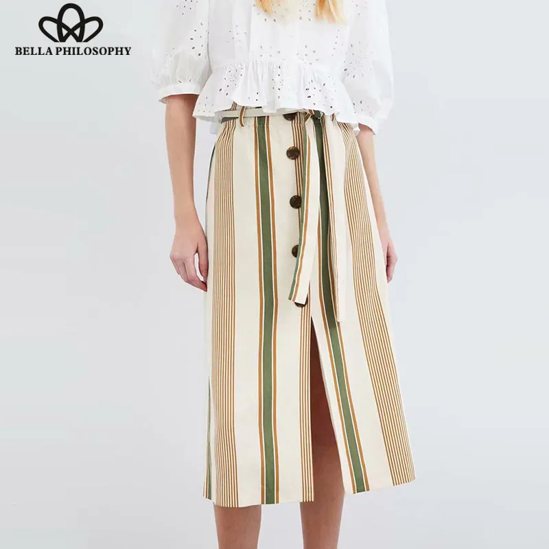 Юбка миди с высокой талией Heydress осенняя винтажная полосатая Женская пикантная