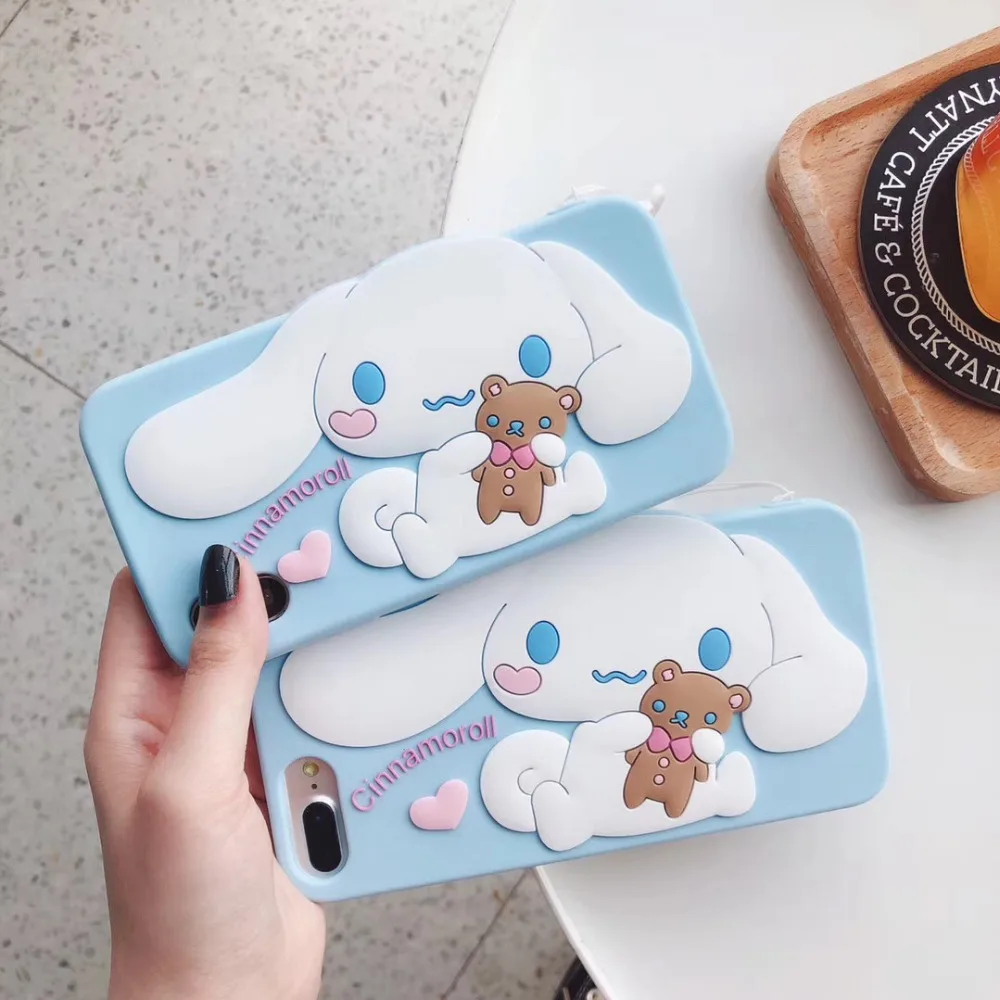 Японский 3D милый мультяшный Sanrio Cinnamoroll Мягкий силиконовый чехол для iPone 11 pro 8 7 6 6s plus X XS MAX XR с длинным ремешком