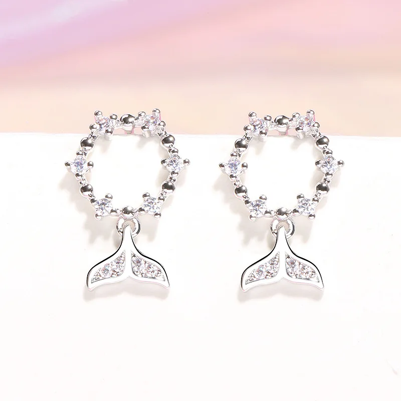 FENGLI Korean Fashion Silver Drop Earring Cute Whale Tail Crystal Earrings Women's Clothing Accessories boucle d'oreille bijoux |