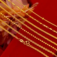pure gold color necklaces for women 2mm chain necklace pendant choker collier wedding bridal jewelry accessories wholesale gifts