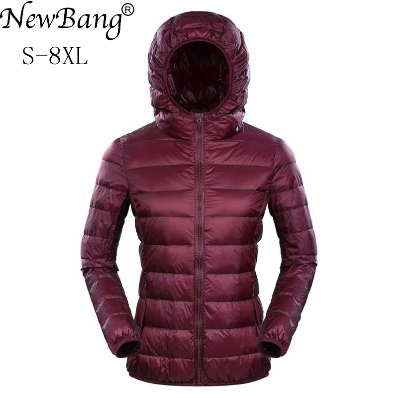 Женский ультра легкий пуховик NewBang тонкая теплая ветровка с перьями 5XL 6XL 7XL для