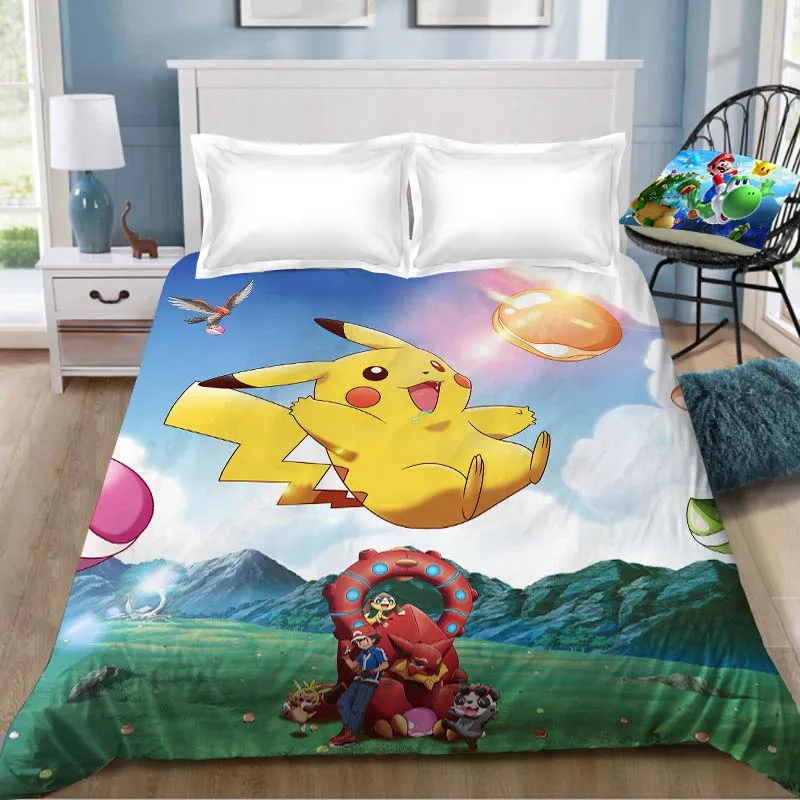 2 1 шт Покемон мультипликационным рисунком «Pokemon Go» с рисунком из аниме простыня с печатным рисунком из мультфильма аниме Покемон, одеяло, покрывало для детской комнаты Простыня(без наволочка - Цвет: 2