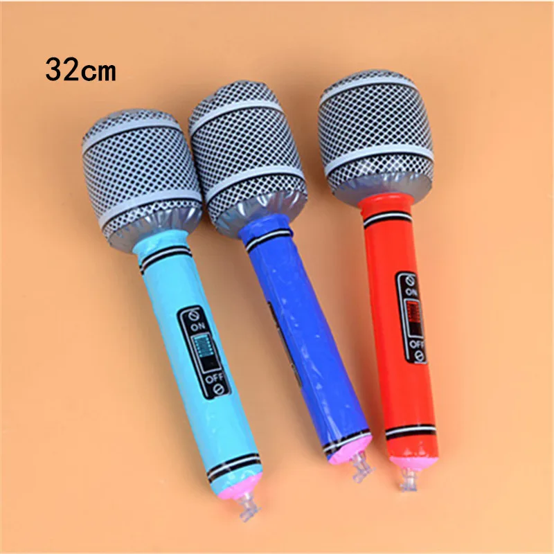 32cm microphone Модные детские ПВХ надувные игрушки для воздушного наполнителя в форме музыкальных инструментов ПВХ на день рождения пляжные рок вечерние игрушки аксессуары - Цвет: 32cm microphone