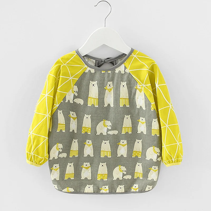 Cartoon Long Sleeve Baby Bibs Cotton Waterproof Reversible Bandana Bibs Children Eating Drawing Apron Baby Feeding Burp Cloth