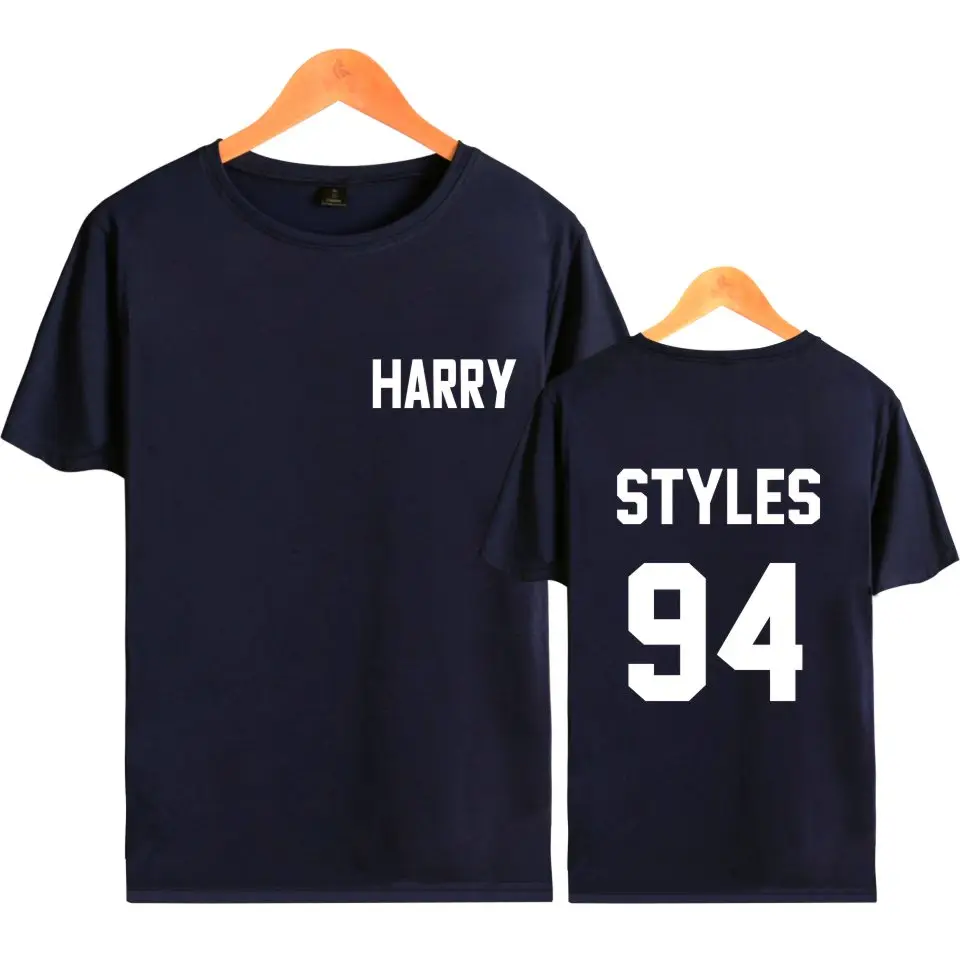 Navy VAGROVSY Лето One Direction Гарри стили с буквенным принтом Футболка для женщин/для мужчин хлопок короткий рукав повседневное о образным вырезо - Цвет: Navy