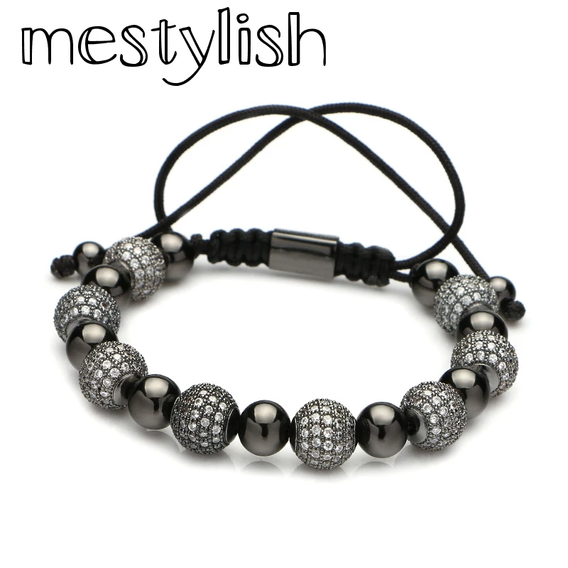 

Mestylish Handmade Braided Bracelet Micro Pave Zircon Ball Beads Bracelet DIY Men Women Macrame Bracelet Jewelry Pulseira