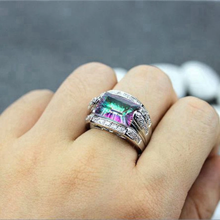 

Fleure Esme wedding rings for men and women Rainbow Red Purple Cubic Zirconia Hiphop Rhodium Plated R452 R455 R704 Size 6 7 8 9