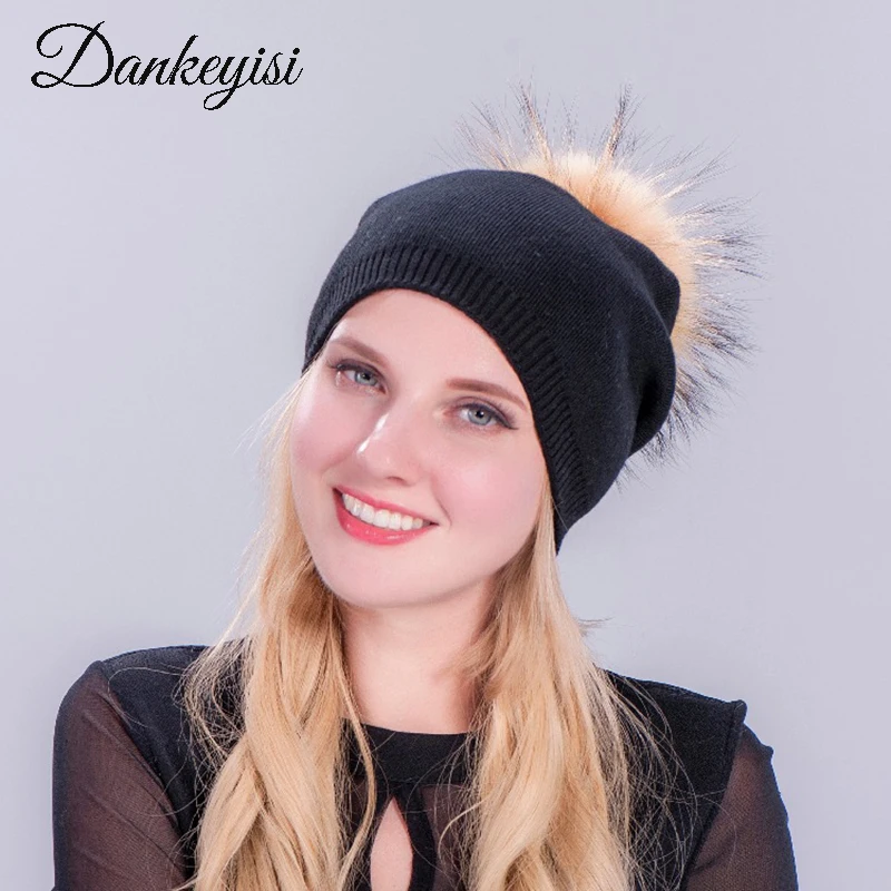 Шапка DANKEYISI с помпоном из меха норки и лисы зимняя кашемировая шапка для женщин