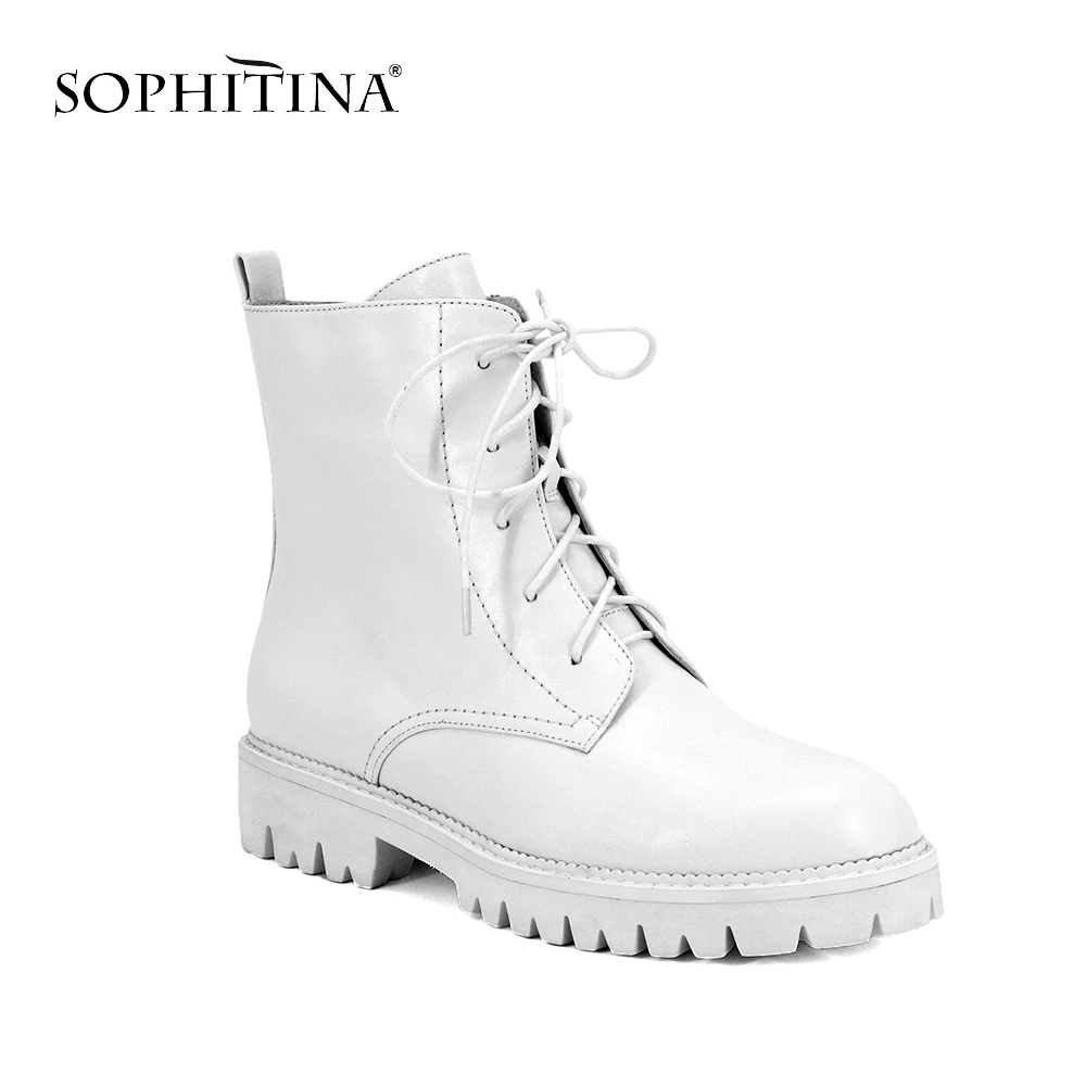 SOPHITINA/сапоги из натуральной кожи; женские стильные удобные теплые ботильоны с круглым носком в байкерском стиле; ботинки в стиле ретро с пикантным квадратным каблуком; M35