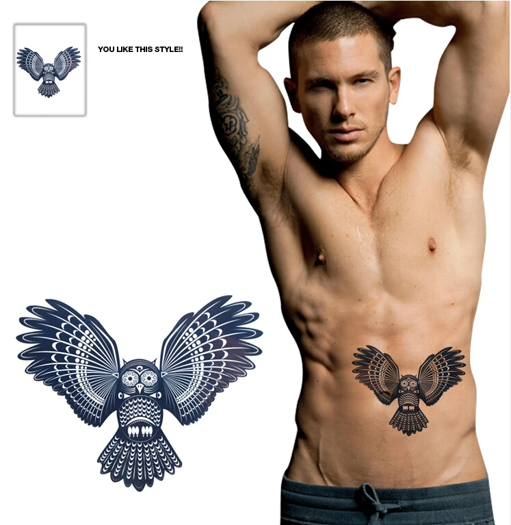 

2pcs Large Temporary tattoo sticker big waterproof 3D Owl tattoos men body art stickers
