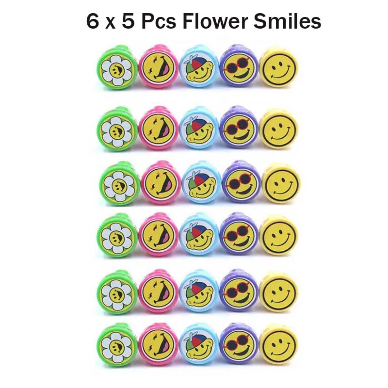 6 x 5 Flower Smiles 30 шт. мини-мультфильм игрушка штамп дети день рождения подарок детский душ девочка мальчик вечерние сувениры наполнители для пиньяты школьные награды - Цвет: 6 x 5 Flower Smiles