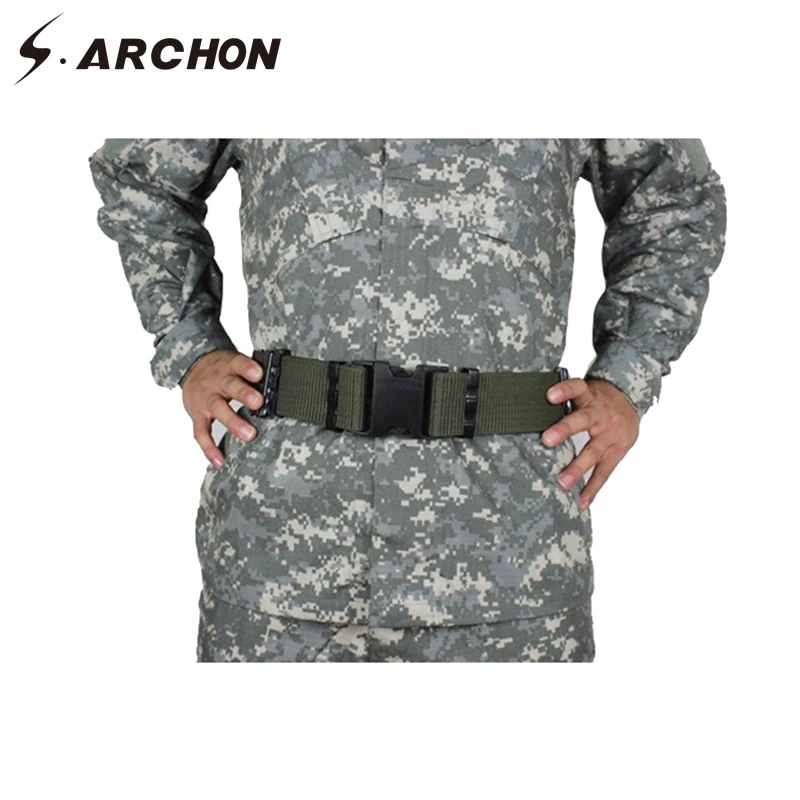S.ARCHON Thick Adjuster Buckle Tactical Nylon Belt Men Casual Fastness Buttonhole Military Waist Survival Combat Army Belts | Аксессуары