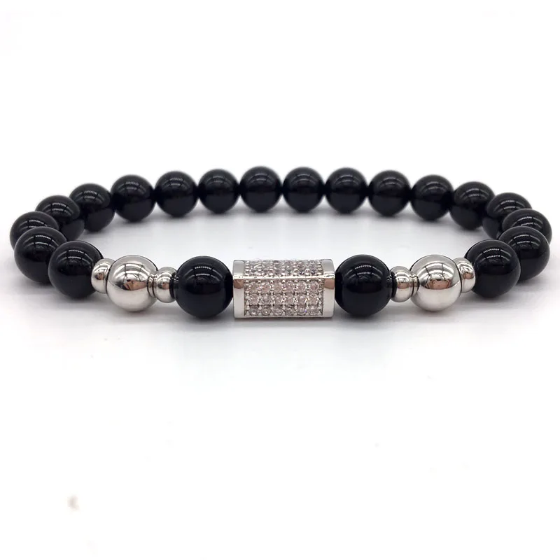 NAIQUBE 2017 New Brand Luxury Men Bracelet Pave CZ Column Charm With Natural Stone Bead For Jewelry Gift|charm bracelet|bracelet withbracelet fashion