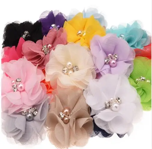 Random delivery 18 шт Pearl Rhinestone шифон цветы аксессуары для волос ручной работы букет цветы оформление нет заколки для оголовье T172 - Цвет: Random delivery