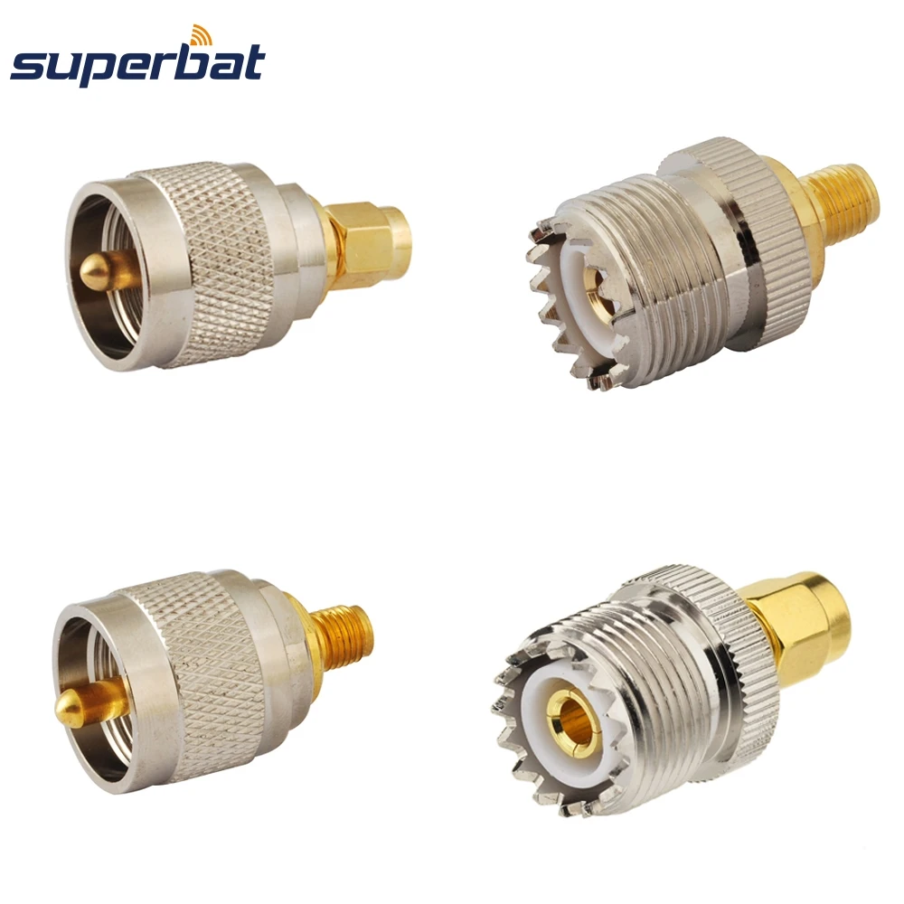 Superbat 4pcs SMA-UHF Adapter Kit SMA to UHF 4 Type RF Connectors Set SMA Jack/Plug Male/Female to TNC UHF Nickel Gold Plated