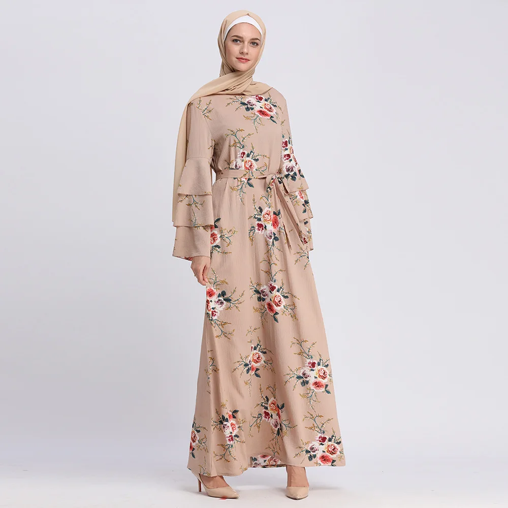Новая мода мусульманское платье с принтом женское абайя и Хиджаб Jilbab исламское