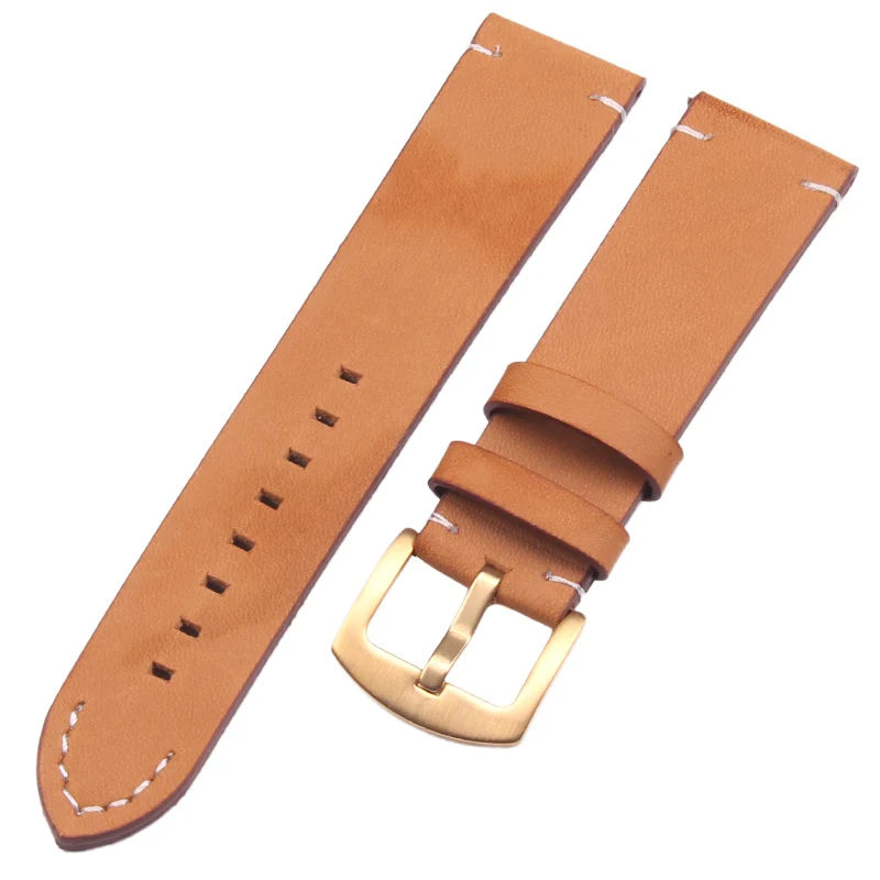 brown gold buckle Итальянские Ремешки для наручных часов из натуральной кожи, черные, темно-коричневые, мужские, 18, 20, 22 мм, мягкие винтажные часы, ремешок, металлическая пряжка, аксессуары - Цвет ремешка: brown gold buckle