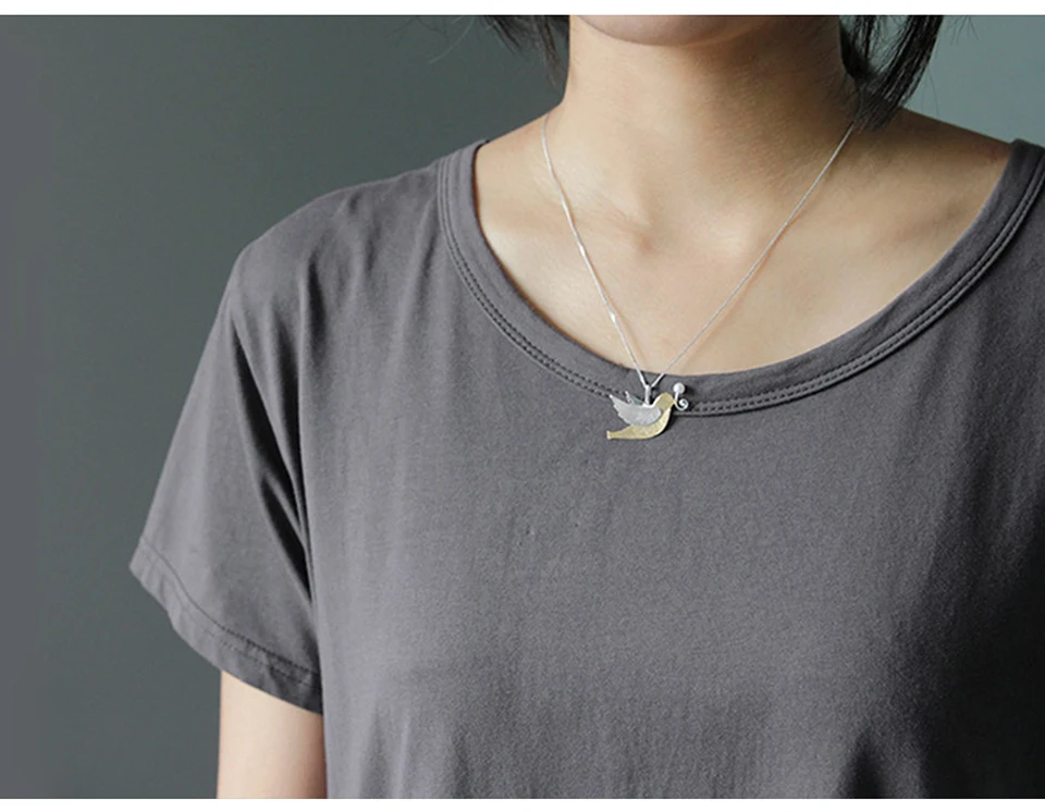 Lotus Fun Real 925 Sterling Silver Handmade Fine Jewelry Creative Flying Pigeon with Fruits Pendant without Necklace for Women