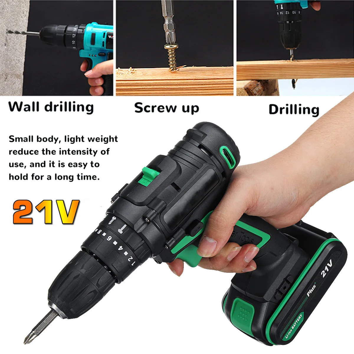 21V 3 in 1 Impact Drill Electric Screwdriver Electric Hand drill Battery Cordless Hammer Drill Home DIY Power Tools+Storage Box