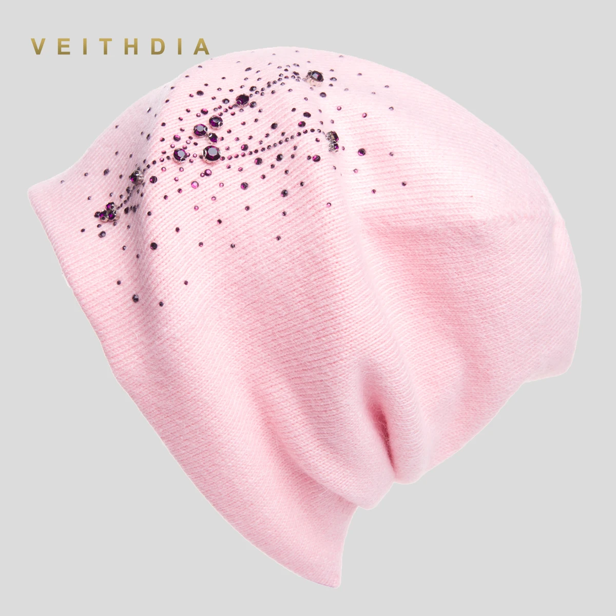 

Женские шапки VEITHDIA, повседневные кашемировые двухслойные вязаные шапки с кристаллами для девочек на осень и зиму