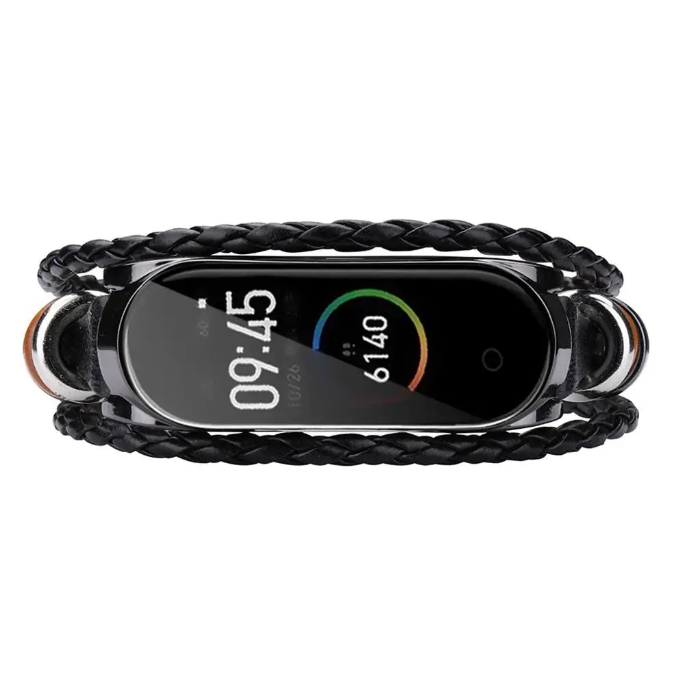 Лидер продаж новинка сменный кожаный браслет для Xiaomi Mi Band 4 с бисером Плетеный