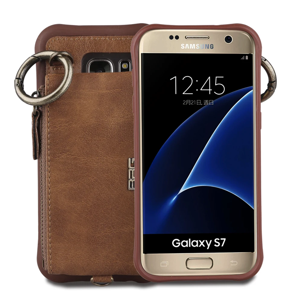 Кожаный флип-чехол 2 в 1 для Samsung Galaxy S7 Edge съемная кольцевая пряжка чехол на молнии