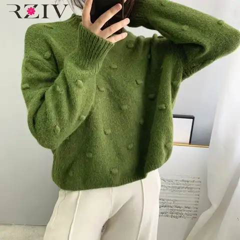 Осенний женский свитер RZIV, повседневный однотонный вязаный свитер, свитер с круглым вырезом и длинными рукавами, вязаный крючком дизайн