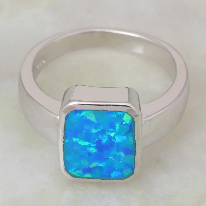 Новые популярные женские кольца Синий огненный опал серебряный цвет Подарочное
