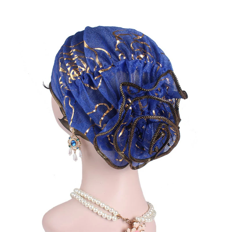 1pcs Bronzing Flower Women Turban Hat Muslim Headscarf Pile Heap Cap Soft Comfortable Hijab Caps Islamic Chemotherapy | Красота и