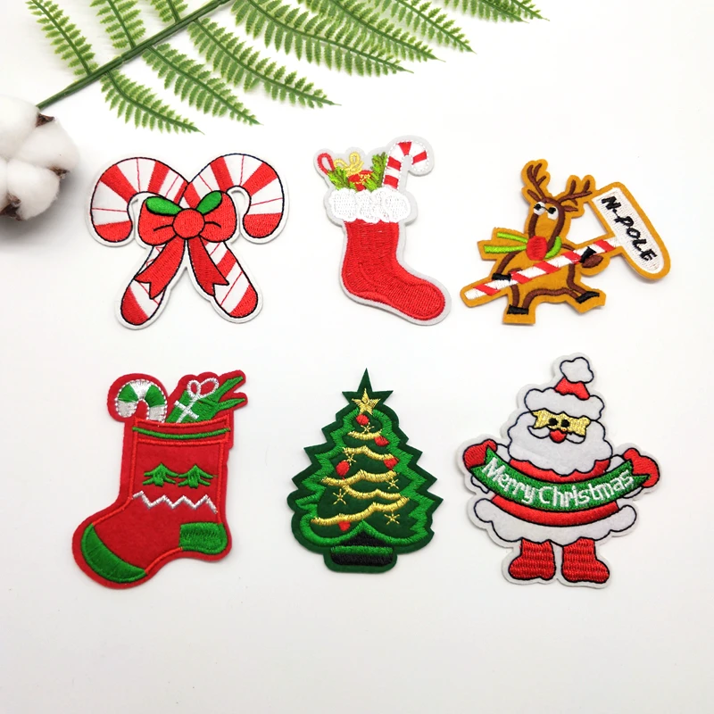 

12pcs/lot Christmas series patches iron on cloth stickers DIY badges embroidered Santa Claus Christmas tree patches for clothes