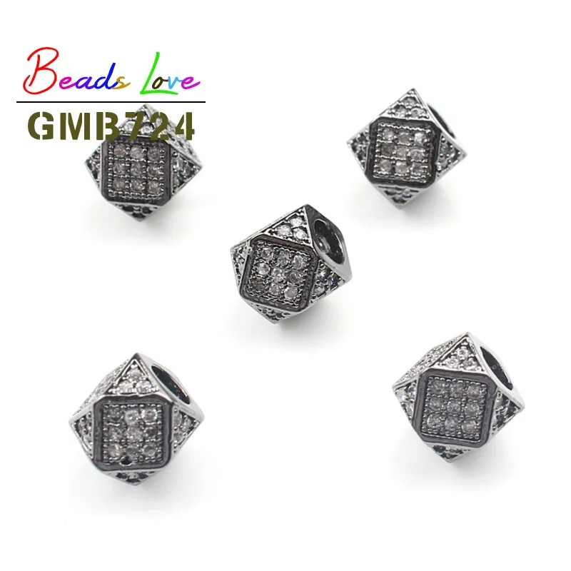 Black White CZ 3 шт./лот 7x7 мм Геометрическая металлическая медная микро-паве CZ бусины для браслета Подвески для изготовления украшений разделитель со стразами бусины DIY аксессуары - Цвет: Black White CZ