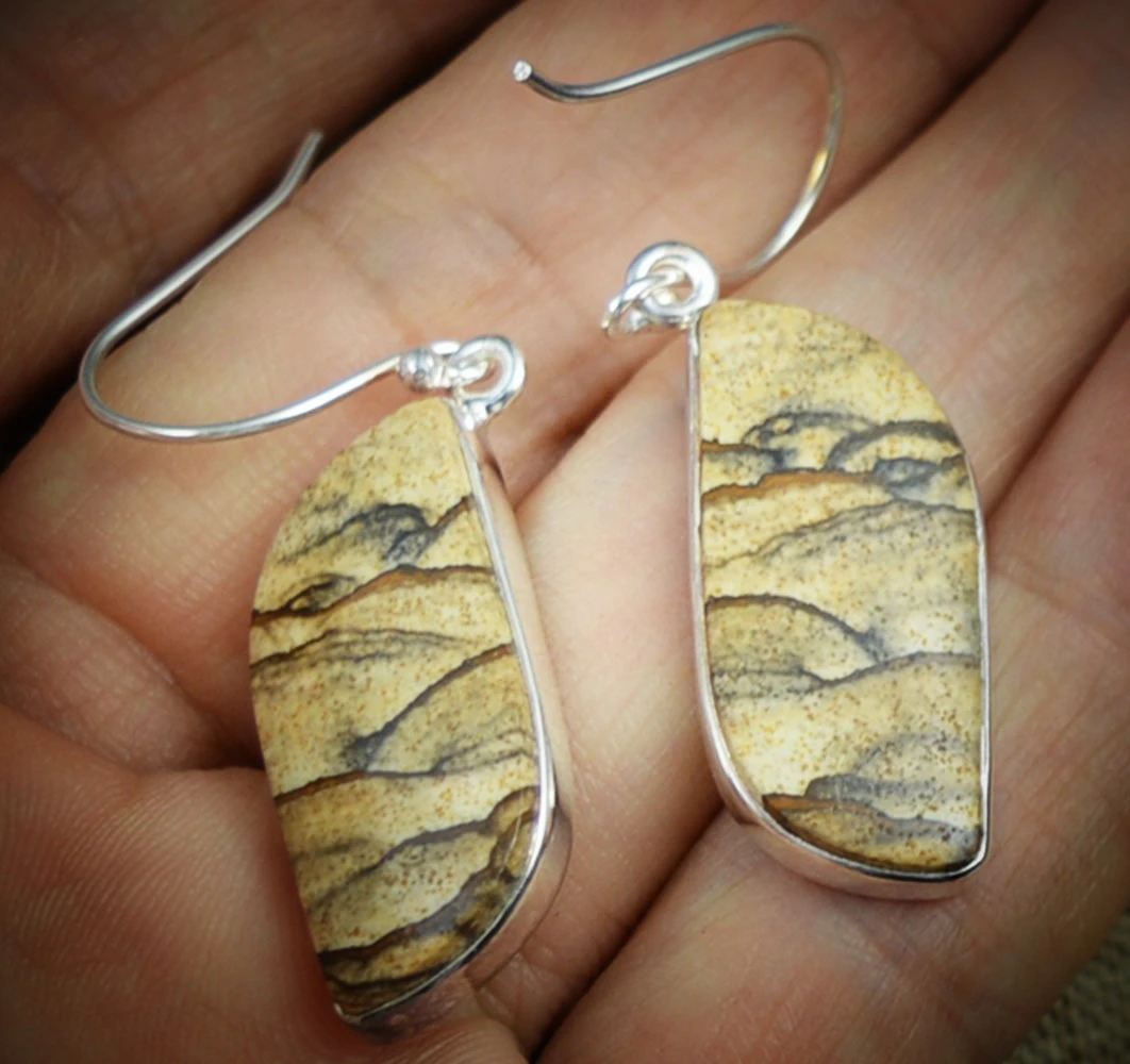 

LoveGem Genuine Picture Jasper EARRINGS 925 Sterling Silver, 44 mm, AE1373